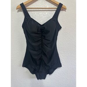 NWOT Rose Marie Reid Black Ruched One Piece Swimsuit Womens Size L